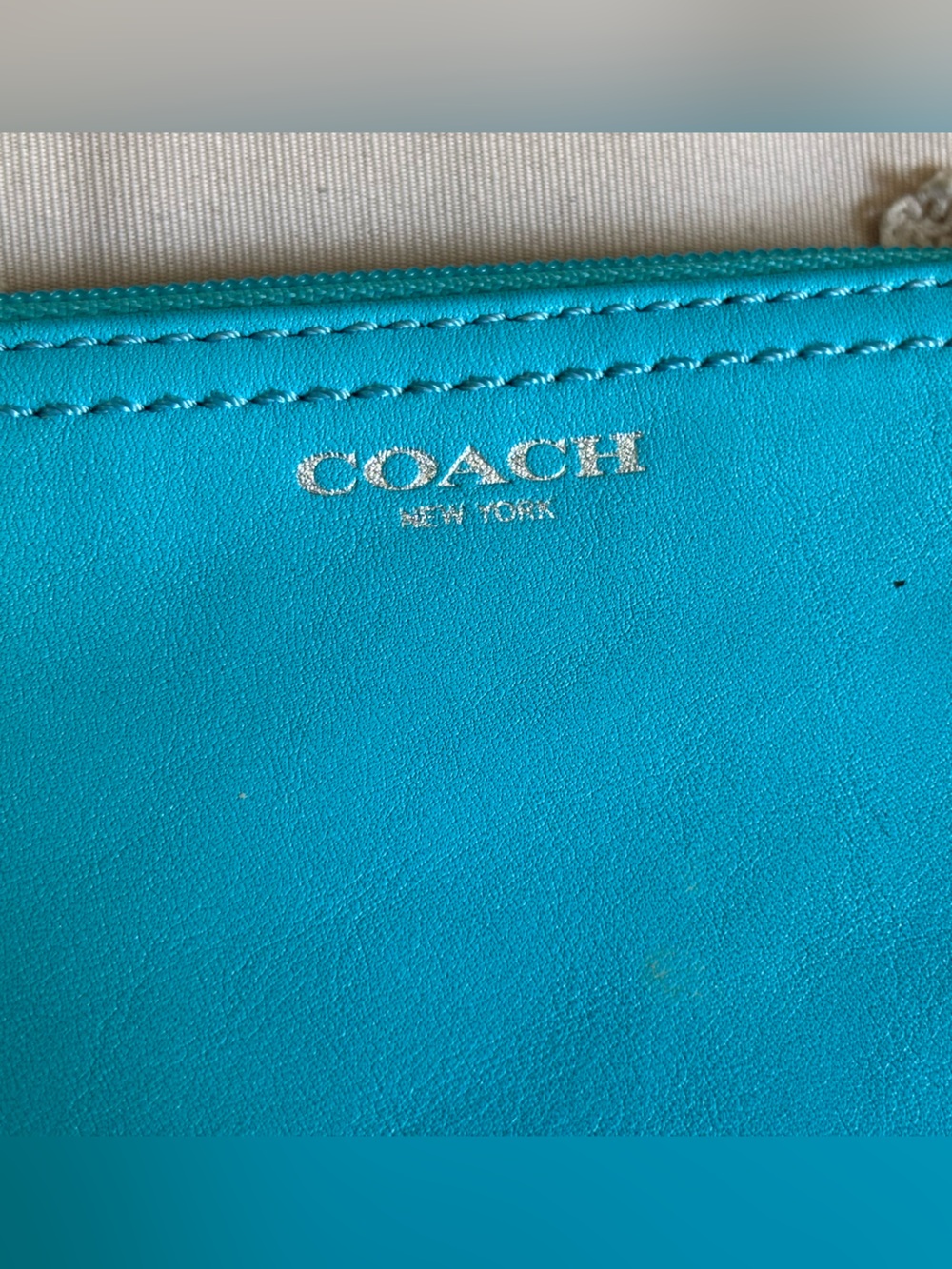 Coach Corner Zip Wristlet in Turquoise Blue Genuine Leather - Picture 6 of 6